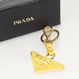 PRADA Key Holder Leather Yellow Auth